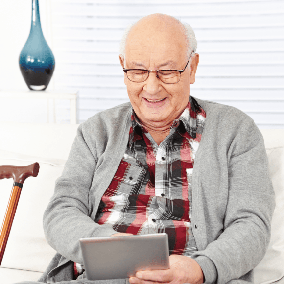 man using tablet computer